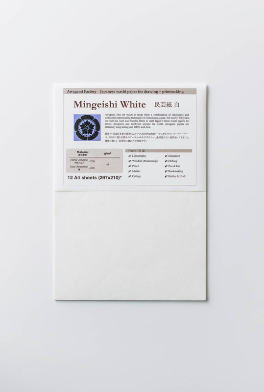 Fine Art Paper Pack (12 Sheets) - Mingeishi White 48gsm - awagami factory